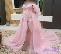 لباس شب با شلوارک متصل صورتی عروسکی و دامن سواره دنباله دار