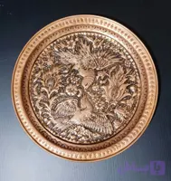 سینی مسی قلمزنی طرح گل و مرغ قطر ۳۱ سانت