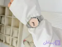 ساعت مچی دخترانه صفحه دایره بک استیل بند کرکره ای قفل ریلی‌