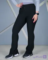 شلوار بوتکات تمام پنبه مشکی زنانه | قد 102 سایز 38 تا 52 | Black Bootcut Pants | کد 60200