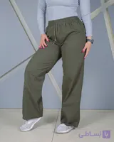 شلوار بسیار خنک کتان کاغذی سبز ارتشی زنانه | Olive Green Cotton Paper Pants | کمر کش | قد 102 سایز 38 تا 48 | کد 60400