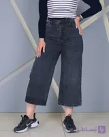 شلوار جین واید لگ ذغالی زنانه کمرکش قد 84 | مدل Wide Leg Charcoal Grey | کد 80600