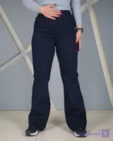 شلوار کتان بوتکات سورمه‌ای خنک زنانه | قد 105 سایز 38 تا 52 | Cool Navy Linen Bootcut Pants | کد 60100