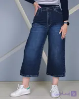شلوار جین واید لگ آبی تیره زنانه کمرکش قد 84 | مدل Wide Leg | کد 80500