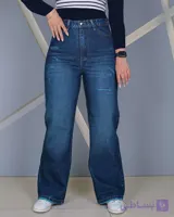 شلوار جین نیم بگ سبز آبی زنانه | کمر ساده قد 105 | Semi-Baggy-Jeans | کد 80400