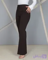 شلوار پارچه ای بوتکات قهوه ای زنانه | Women’s Brown Fabric Bootcut Pants | کد 8039