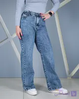 شلوار نیم بگ آبی رندوم زنانه | قد 105 | Semi-Baggy Random Blue Jeans – کد 60700