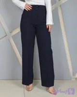 شلوار زنانه نیم بگ پارچه ای کرپ سرمه ای | Women’s Navy Blue Crepe Semi Baggy Pants | کد 8038