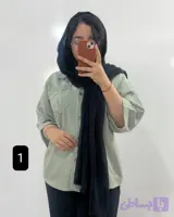 شومیز زنانه لینن راه راه جلو دکمه آستین پاکتی