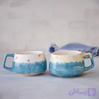 فنجان آبی گل برجسته طرح دریا سرامیکی نیلابی