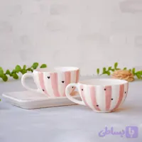 فنجان دوتایی کاپلی قلبی صورتی سرامیکی نیلابی