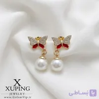 گوشواره پروانه آویز مروارید ژوپینگ | کد 348