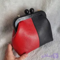 کیف دهانه چوبی با چرم طبیعی گاوی
