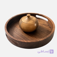 ست سینی گرد و قندان چوبی