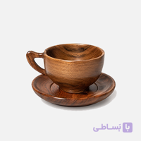 فنجان قهوه و نعلبکی چوبی
