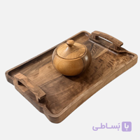 ست سینی مستطیل و قندان چوبی