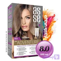 کیت رنگ موی بدون آمونیاک آسه ASSE قهوه ای روشن شماره 8.0 حجم 50+50 میل