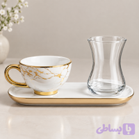 ست پذیرایی چای و قهوه طرح مرمر طلایی