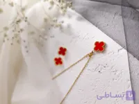 نیم ست استیل 304 پلاک دار ونکلیف قرمز 13میل طلایی -کد N11