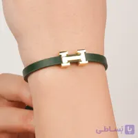 دستبند چرم استیل Hermes رنگ سبز