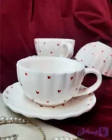 فنجان و نلبکی سرامیکی طرح صدفی قلبی