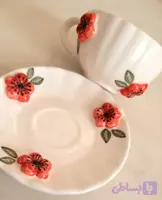 فنجان نلبکی سرامیگی برجسته طرح گل قرمز