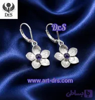 گوشواره نقره طرح گل با نگين آميتيست
