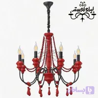 لوستر چوبی مارال قرمز 8 شاخه کوچک