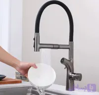 شیر ظرفشویی آب تصفیه دار دکمه‌ای برند Huadiao مدل Silicone‑Waterfall با خروجی آبشاری و سبزی‌شور