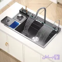 سینک ظرفشویی آبشاری هوادیائو مدل پیانویی پنج کلید سایز ۱۰۰ سانت رنگ دودی