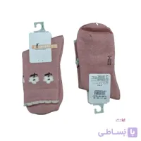 جوراب دخترانه ساقدار رنگ شیری گلبهی طرح دار برجسته - ملونی مد