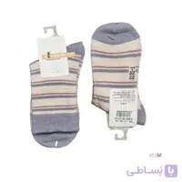 جوراب ساق دار دخترانه رنگ شیری طوسی طرح راه راه سه رنگ - ملونی مد