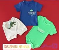 ست سه تیکه نوزادی بی بی وان baby one طرح دایناسور کوتاه جنس نخ پنبه نرم