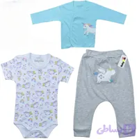 ست سه تیکه نوزادی بی بی وان baby one طرح تکشاخ جنس نخ پنبه نرم