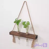 شلف گلدان چوبی با آویز کنفی همراه با لوله شیشه ای بزرگ با قابلیت رشد گیاه زنده طرح ژینوس (2)