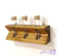گلدان چوبی با سه ظرف شیشه ای طرح زیگما