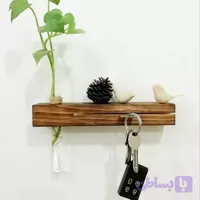 شلف دکوری چوبی همراه با کاربری به عنوان جاکلیدی همراه با ظرف شیشه ای با امکان رشد گیاه زنده