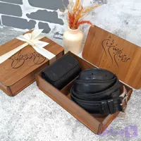 ست هدیه چرم طبیعی مردانه کمربند و جاکارتی مدل 2 تیکه لیزارد مشکی