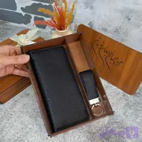 ست هدیه چرم کیف پول چرم مردانه دستی چرم طبیعی فلوتر مشکی