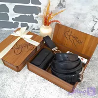 ست هدیه چرم طبیعی مردانه کمربند و جاکارتی مدل 3 تیکه لیزارد مشکی
