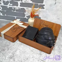 ست هدیه چرم مردانه چرم طبیعی کیف پول و کمربند مدل 2 تیکه جیبی 2 لت لیزارد مشکی