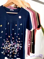 تیشرت دخترانه چین دار  طرح پروانه بهار پوش فری سایز تا ۴۸ فقط سفید