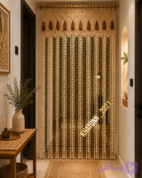 پرده مکرومه بافی دو رنگ طرح چشمگ با مهره مکرومه تراکم بالا