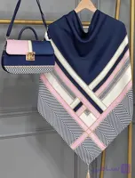 ست کیف و روسری زنانه طرح جدید ورساچه تیبا سرمه ای صورتی روسری زنانه سرمه ای کیفیت عالی کد mo1041