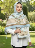 ست کیف و روسری زنانه طرح جدید ال وی ماکان آبی روسری زنانه آبی کیفیت عالی کد mo1054