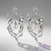 گوشواره مروارید و نگین پاپیون عروس