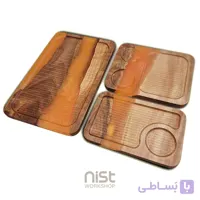سینی قهوه چوبی و رزینی مدل توسکا کاراملی ابری - کد ۰۰۰۵