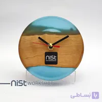 ساعت رومیزی چوب توسکا و رزین آبی صدفی-کد۰۰۰۳