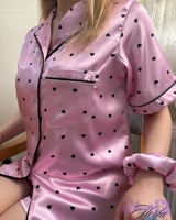ست بلوز و شلوارک ساتن Pink Heart