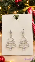 گوشواره کریسمسی وارداتی پر نگین و درخشان طرح درخت کاج کد 17